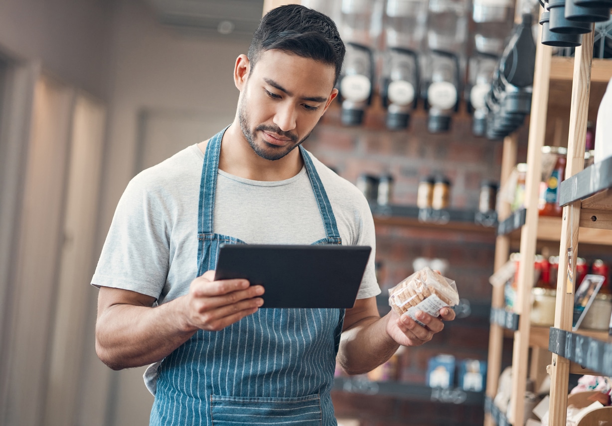 employee doing restaurant inventory