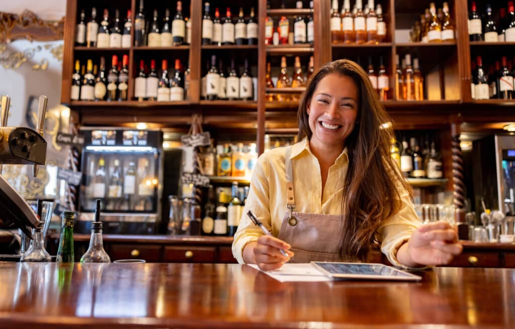 Happy restaurant manager.