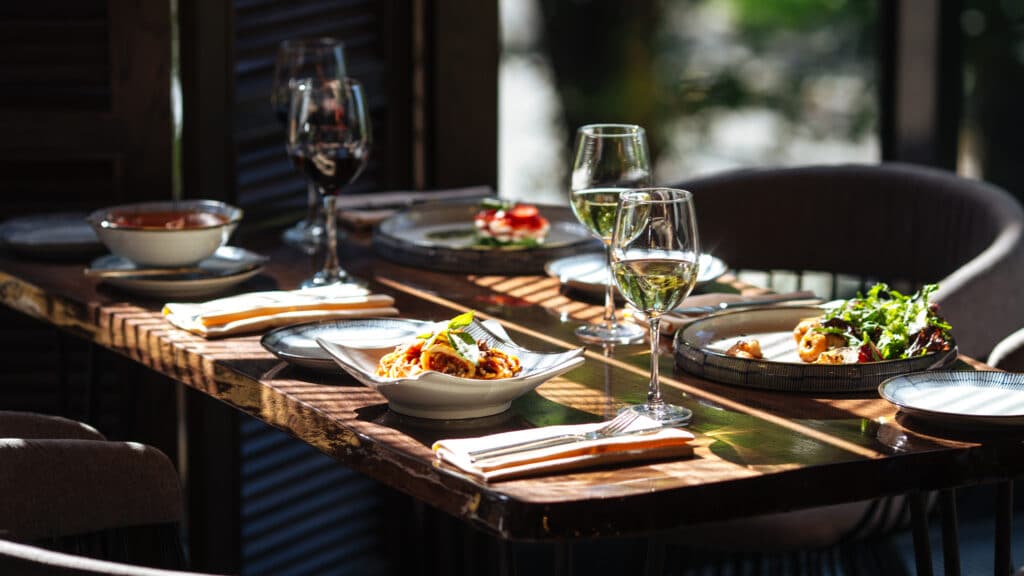 Restaurant fine dining table with plated dishes